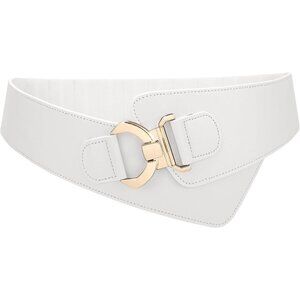 Women's Wide Elastic Stretch Waist Belt Adjustable Dress Belt Matte White Gold